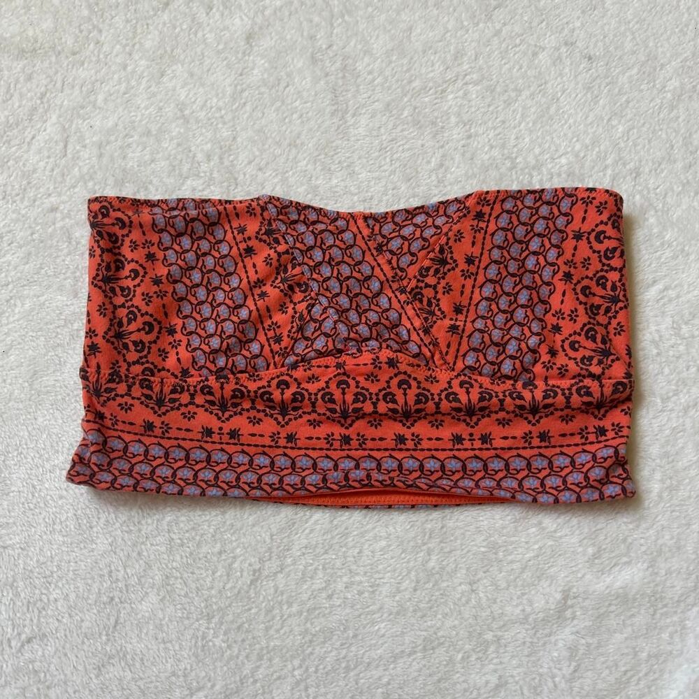 Intimately Free People Orange tube bandeau top bra paisley boho floral design